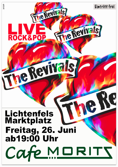 Plakat 'The Revivals' live Freitag, 26. Juni 2026, Cafe Moritz, Lichtenfels, ab 19:00 Uhr